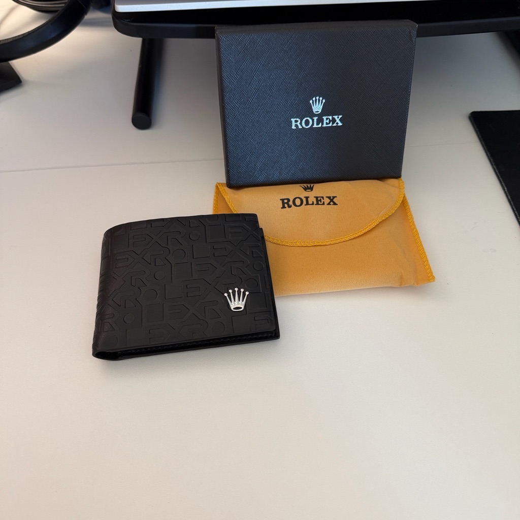 Rolex Black Embossed Leather Money Wallet With Silver Crown